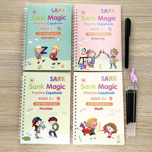 Kids Magic Practice Book For Learning & Growth (4 Book + 1 Pen + 1 Grip + 10 Refills)